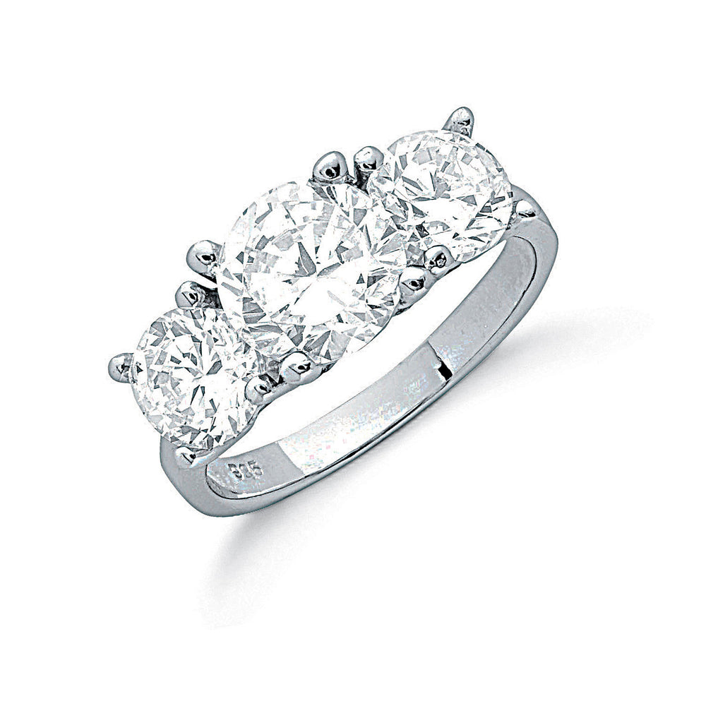 Silver Claw Set Cubic Zirconia Trilogy Ring