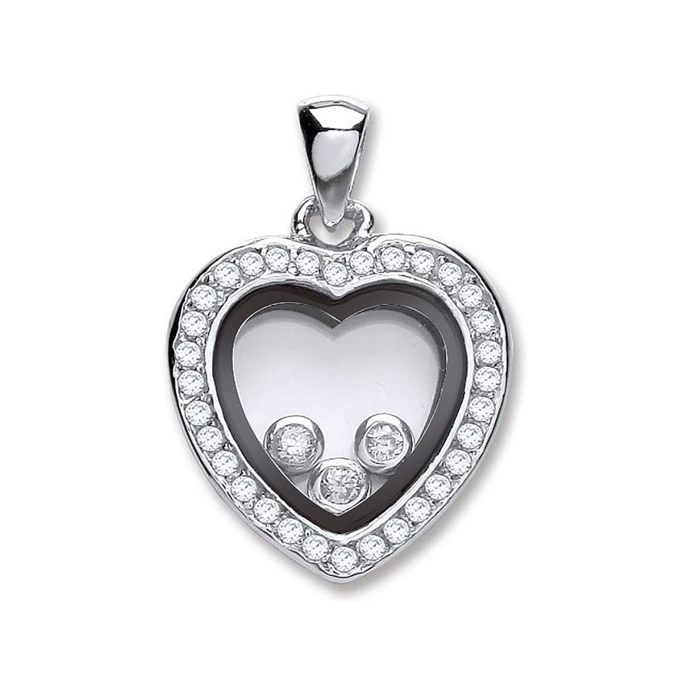 Silver Floating Cubic Zirconia Heart Pendant