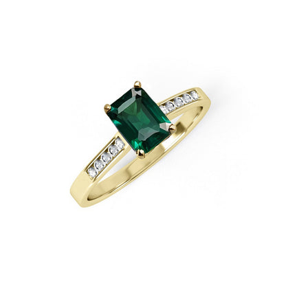 Yellow Gold Emerald Cut Green Cubic Zirconia Ladies Ring – product view