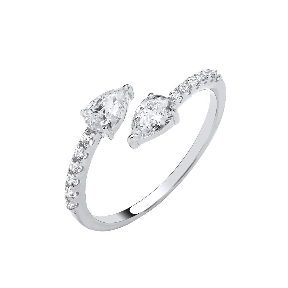 Silver Cross-Over Pear Shape Cubic Zirconias Ring