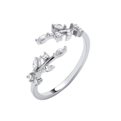 Silver Cross-Over Olive Tree Cubic Zirconias Ring