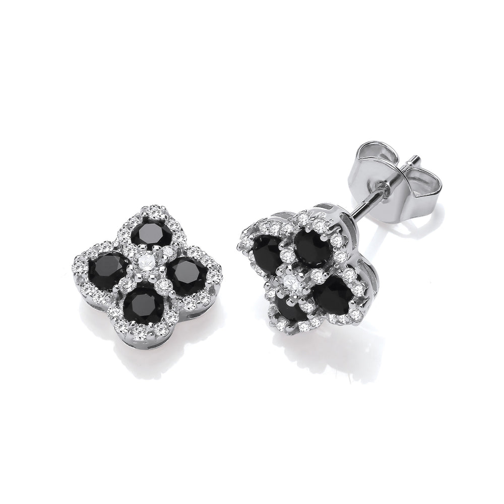 Black Four Leaf Clover Cubic Zirconia Stud Earrings – product view