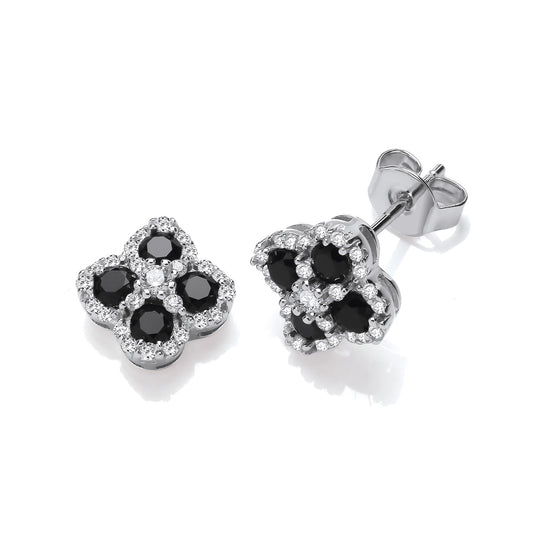 Black Four Leaf Clover Cubic Zirconia Stud Earrings