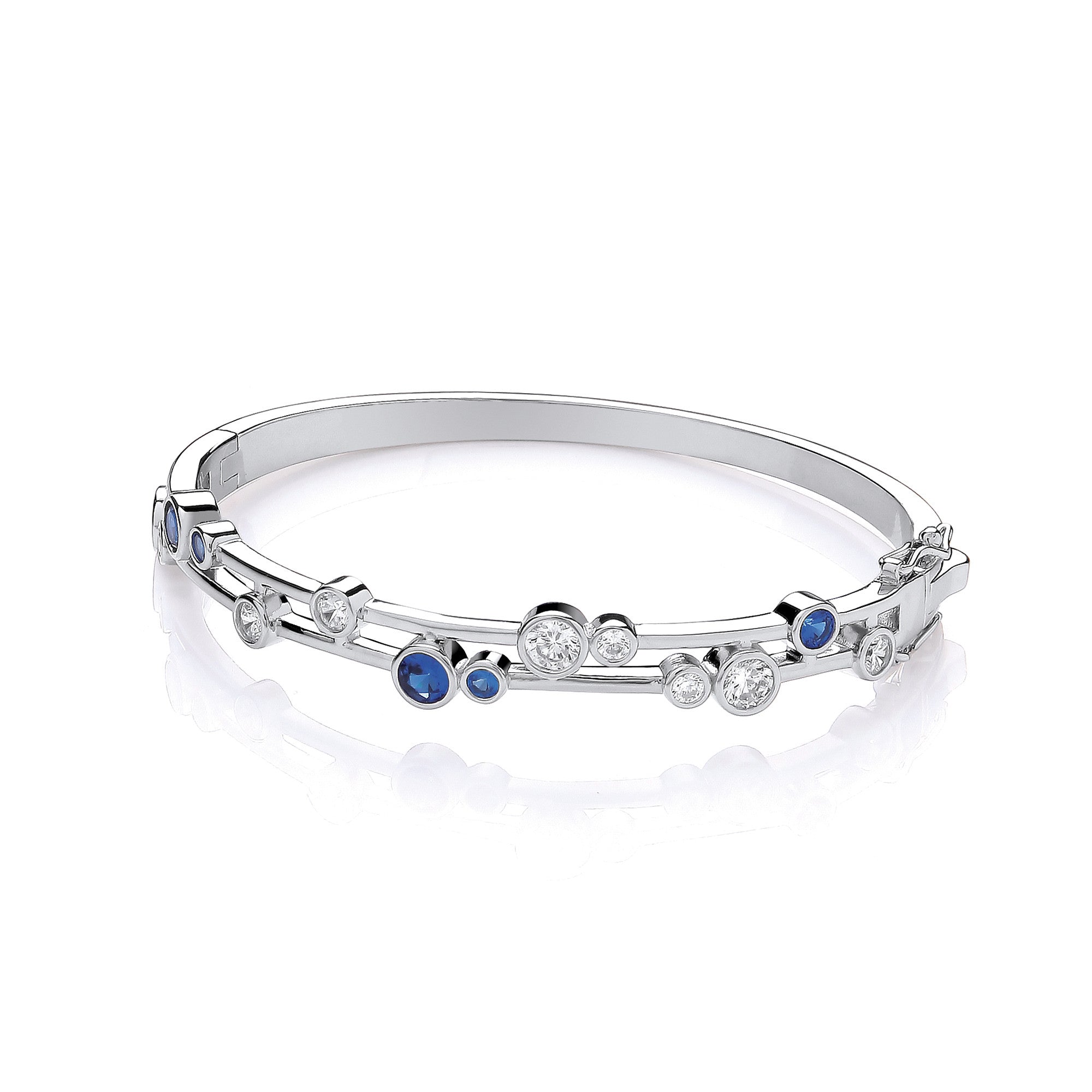 Timeless Rubover set Blue & Clear Cubic Zirconias Ladies J-Jaz Bangle
