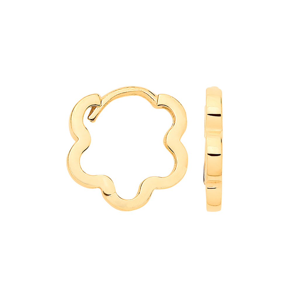 Yellow Gold Small FLOWER Shaped Plain Huggies – product view