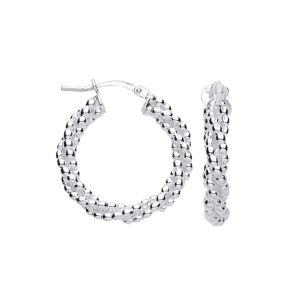 Silver 22mm Beaded Hoop Earrings