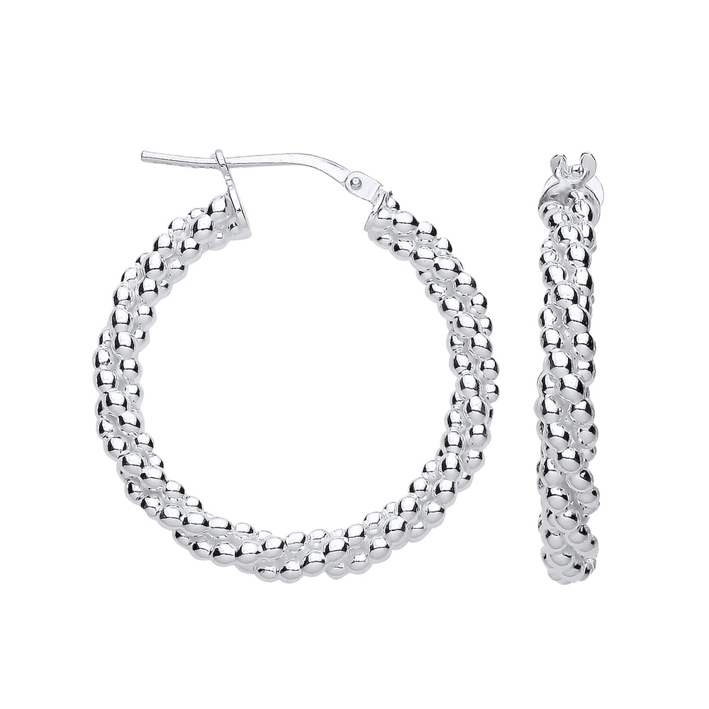 Silver 28mm Beaded Hoop Earrings