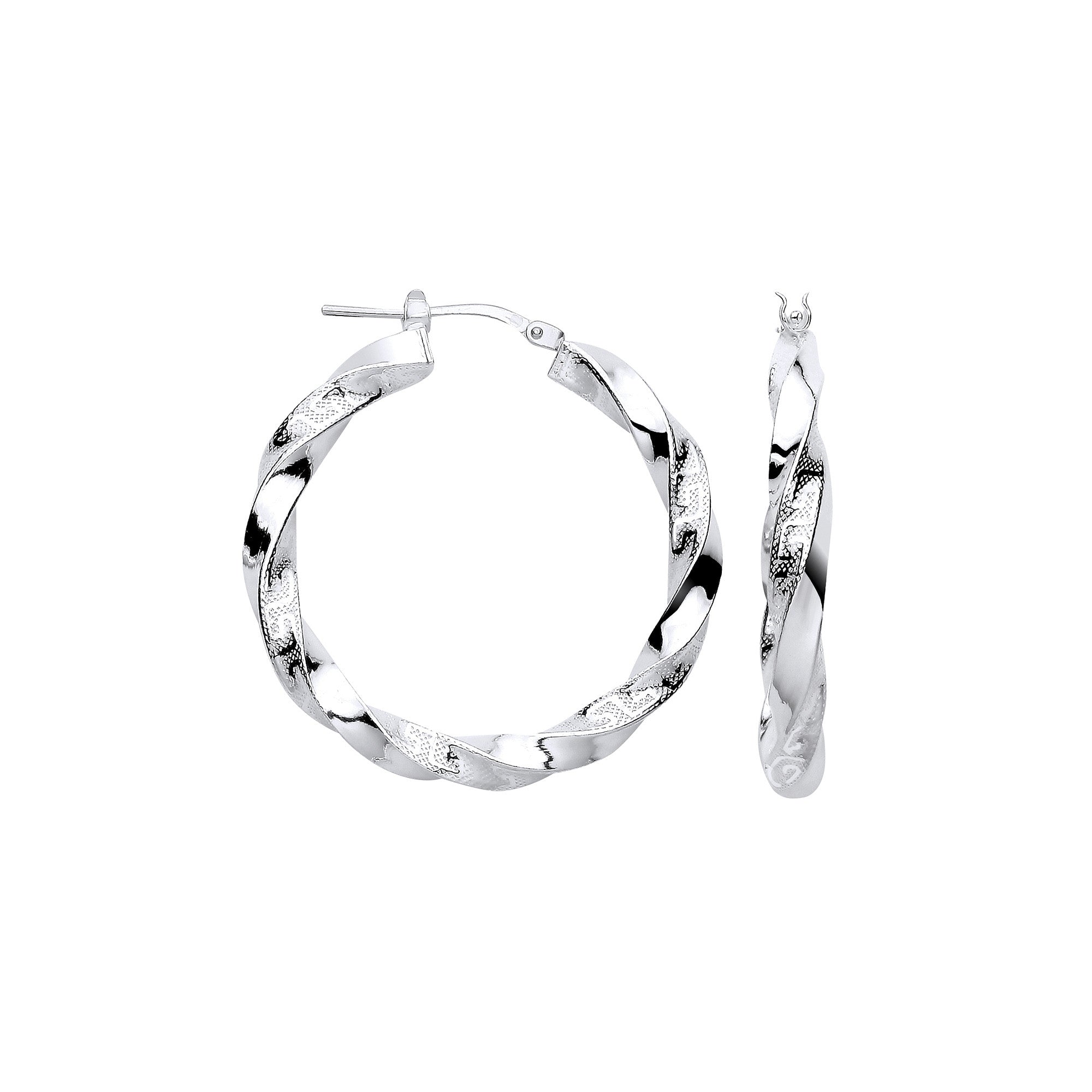 Silver Greek Key Twist Hoop 32mm Earrings