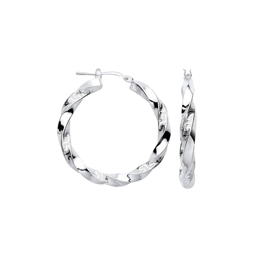 Silver Greek Key Twist Hoop 32mm Earrings