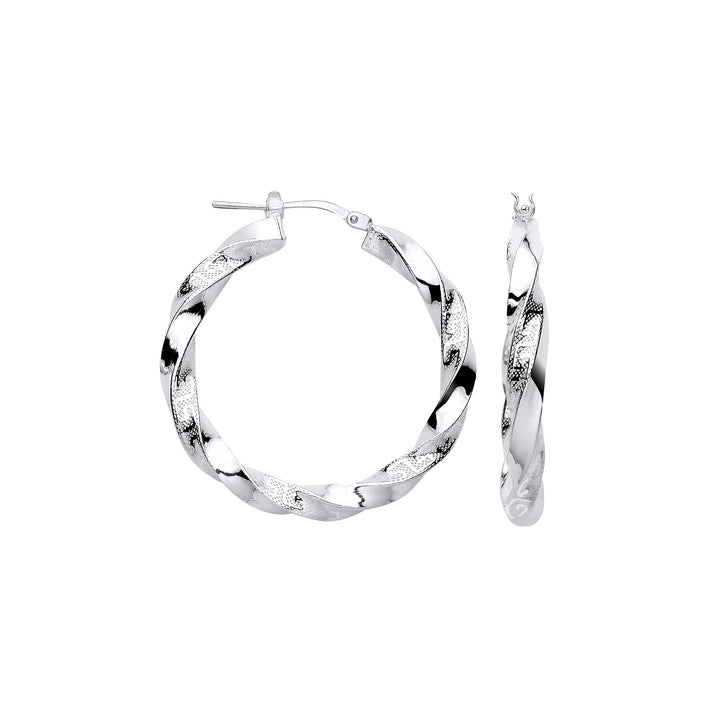 Silver Greek Key Twist Hoop 32mm Earrings