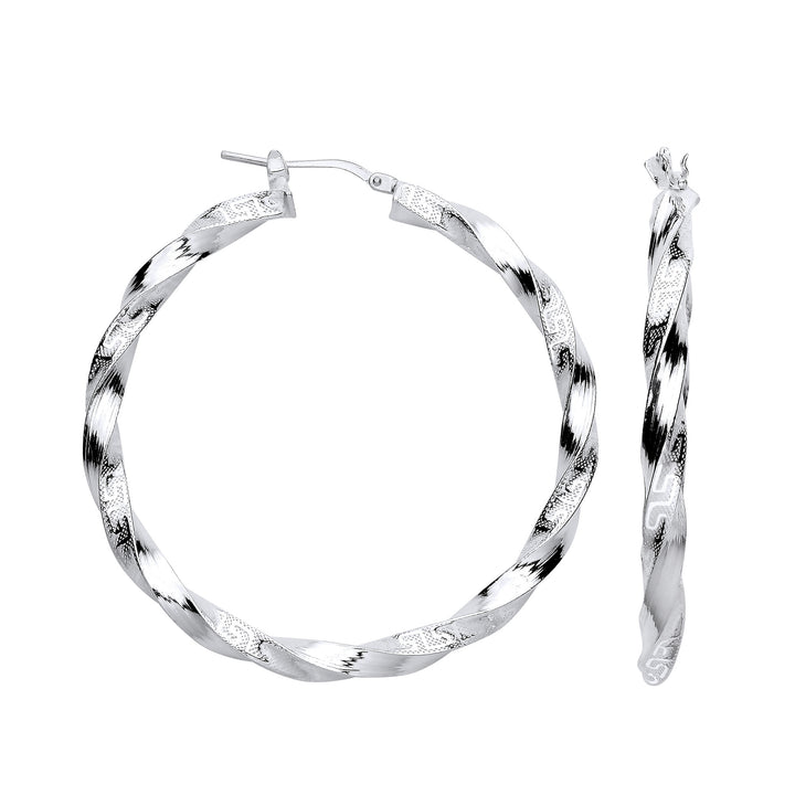 Silver Greek Key Twist Hoop 48mm Earrings