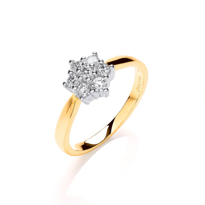 9ct Yellow Gold 0.33ctw Diamond 7St Cluster Ring