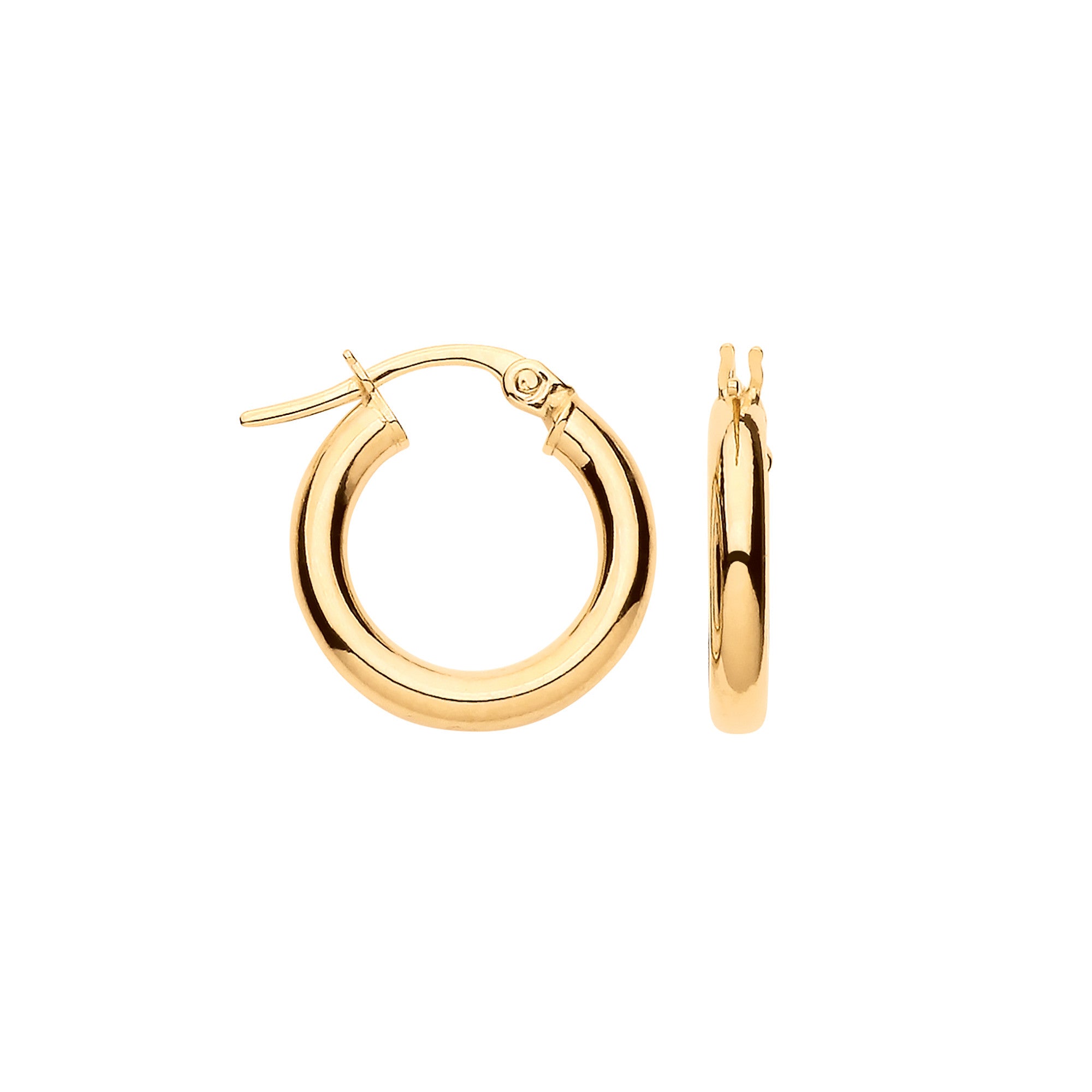 Yellow Gold 15mm Plain Tube Hoop Earrings