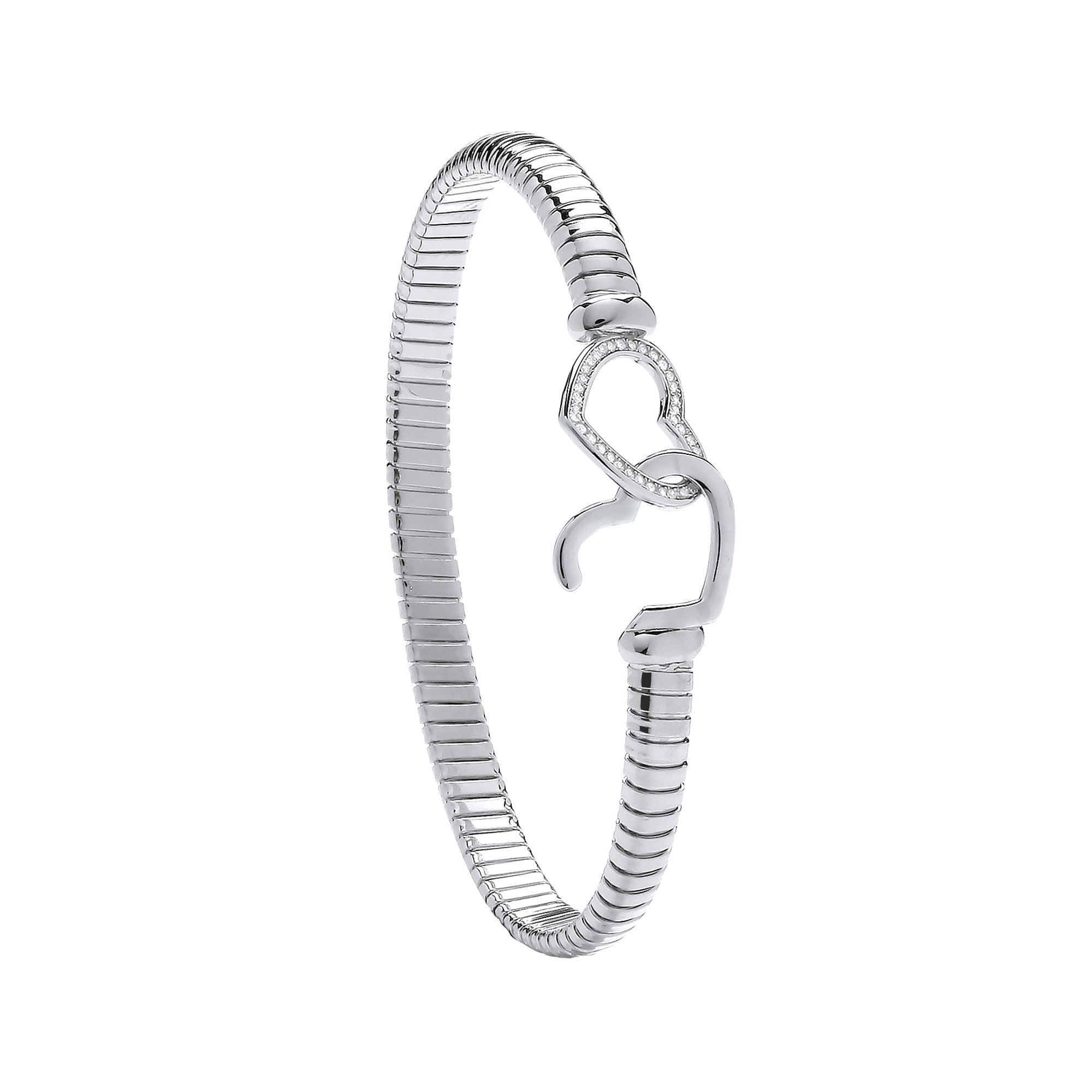 Silver Hearts Hook, Ribbed Ladies Bangle