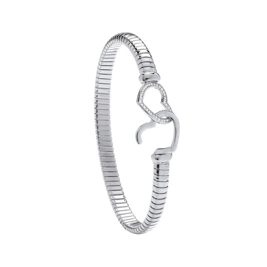 Silver Hearts Hook, Ribbed Ladies Bangle
