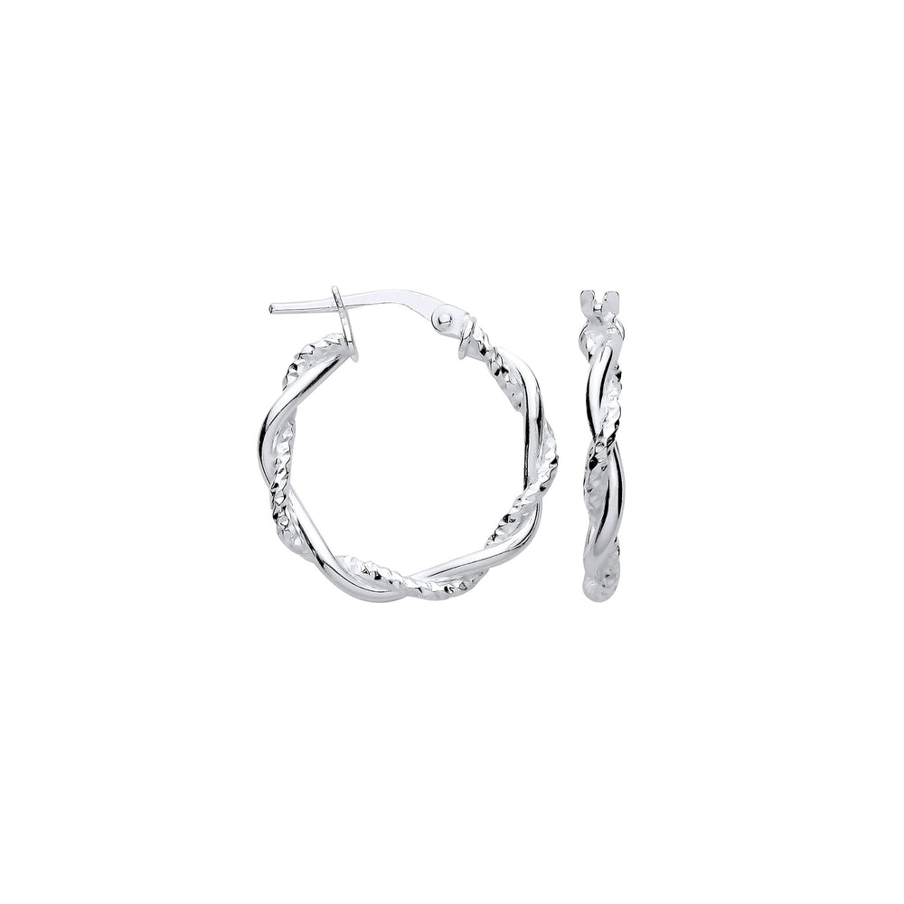 Silver D/C & Plain Twist Hoop Earrings