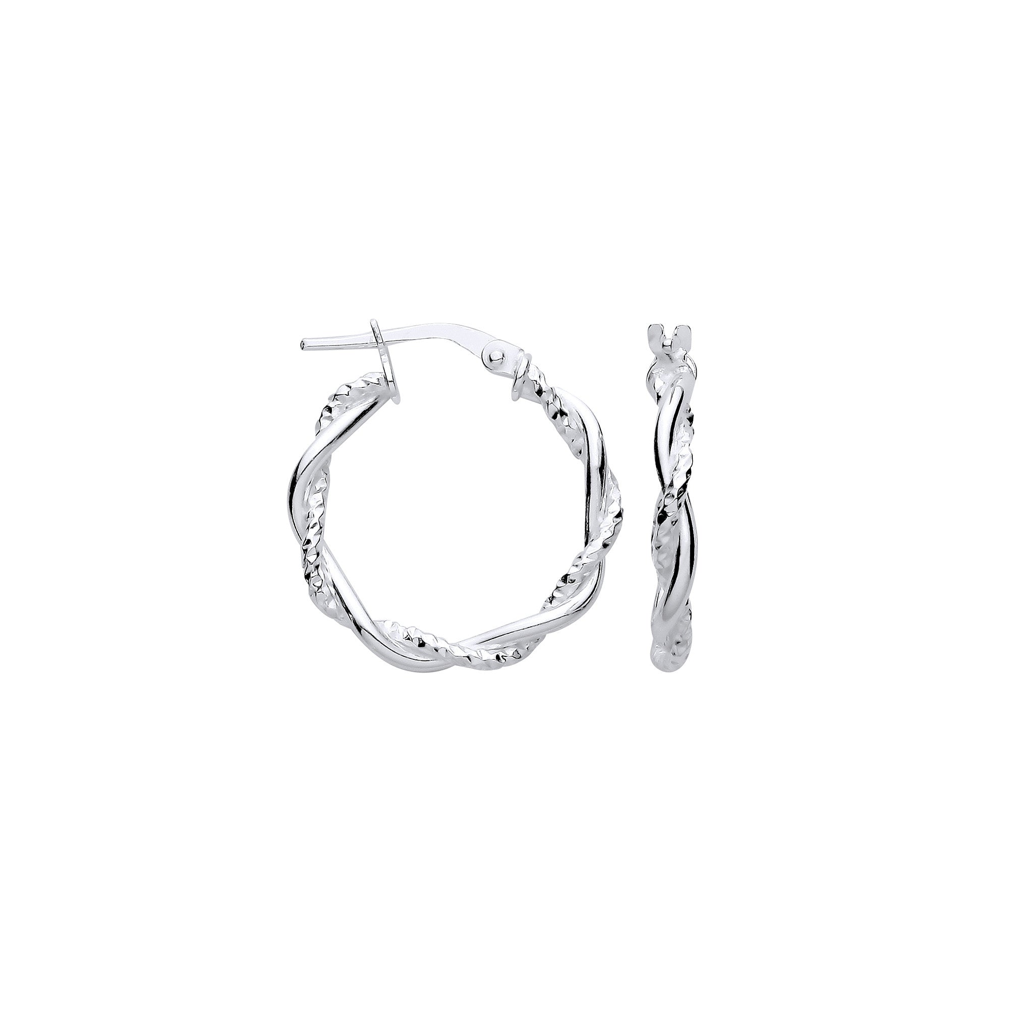 Silver D/C & Plain Twist Hoop Earrings