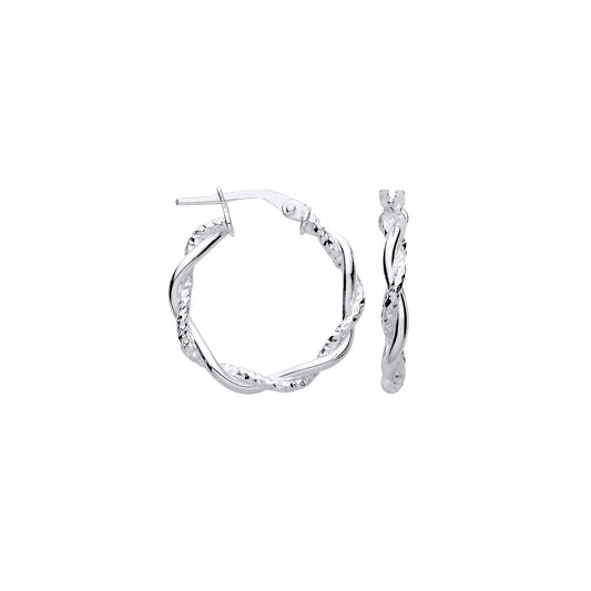 Silver D/C & Plain Twist Hoop Earrings