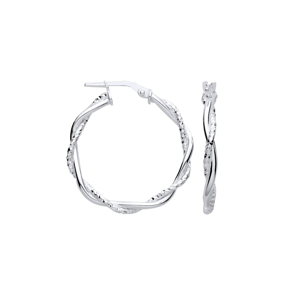 Silver D/C & Plain Twist Medium Hoop Earrings