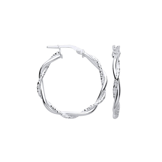 Silver D/C & Plain Twist Medium Hoop Earrings