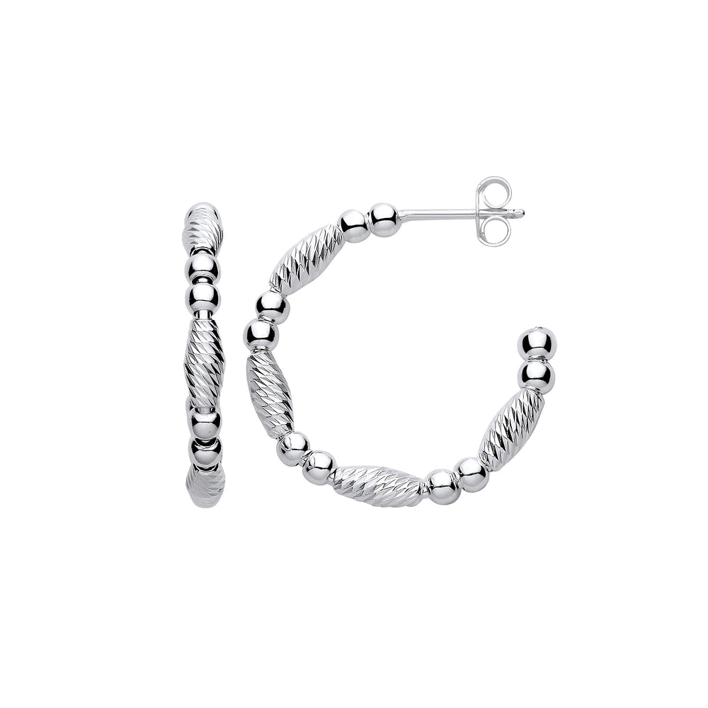 Silver Beads and Twist Hoop Earrings