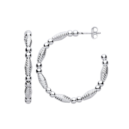 Silver Beads and Twist Medium Hoop Earrings