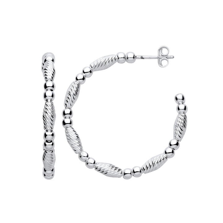 Silver Beads and Twist Medium Hoop Earrings