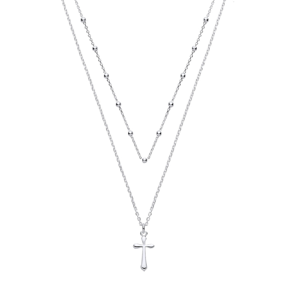 Silver Two Chains 16"/ 18" with Cross Pendant