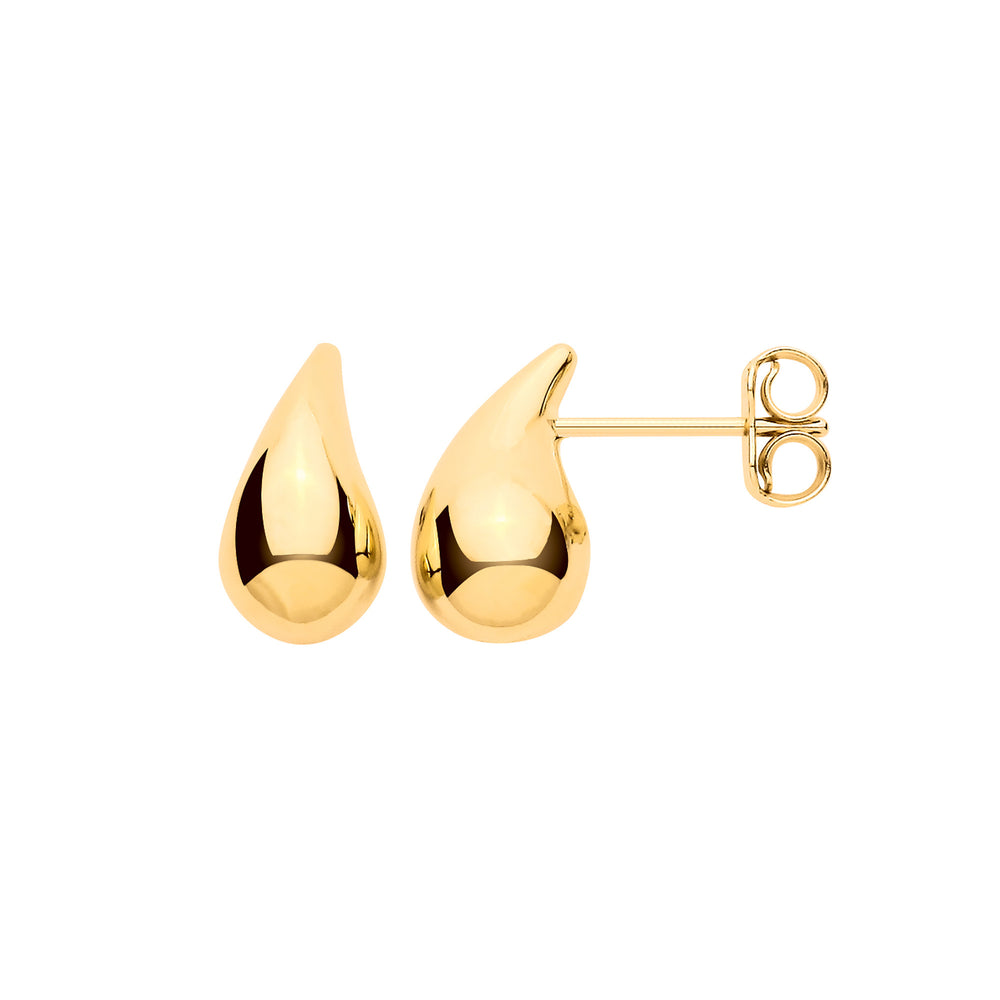 Yellow Gold Teardrop Plain Studs