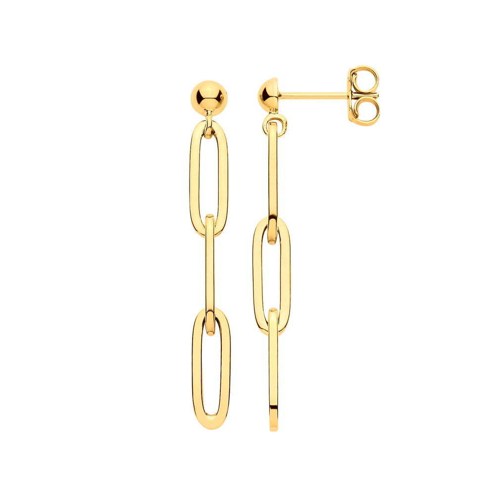 Yellow Gold Paper Clip Plain Drop Earrings