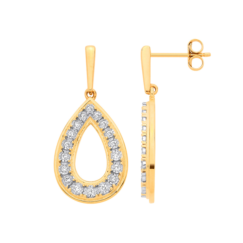 9ct Yellow Gold 0.25ctw Drop Earrings
