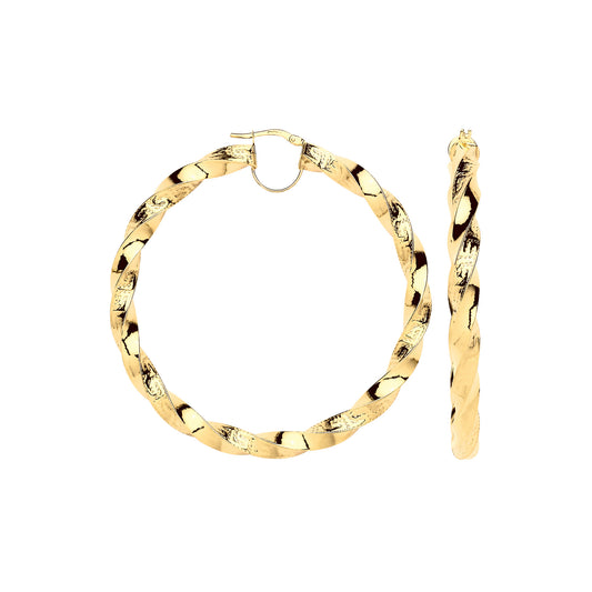 Yellow Gold Twisted Greek Key 60mm Hoop Earrings