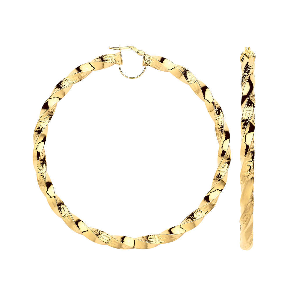 Yellow Gold Twisted Greek Key 75mm Hoop Earrings