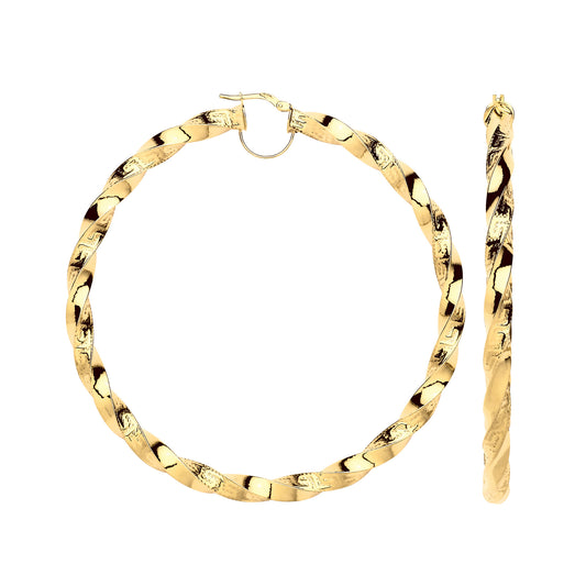 Yellow Gold Twisted Greek Key 75mm Hoop Earrings