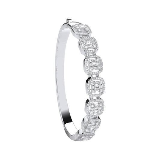 Baguette & Round Cubic Zirconias Halo Style Bangle
