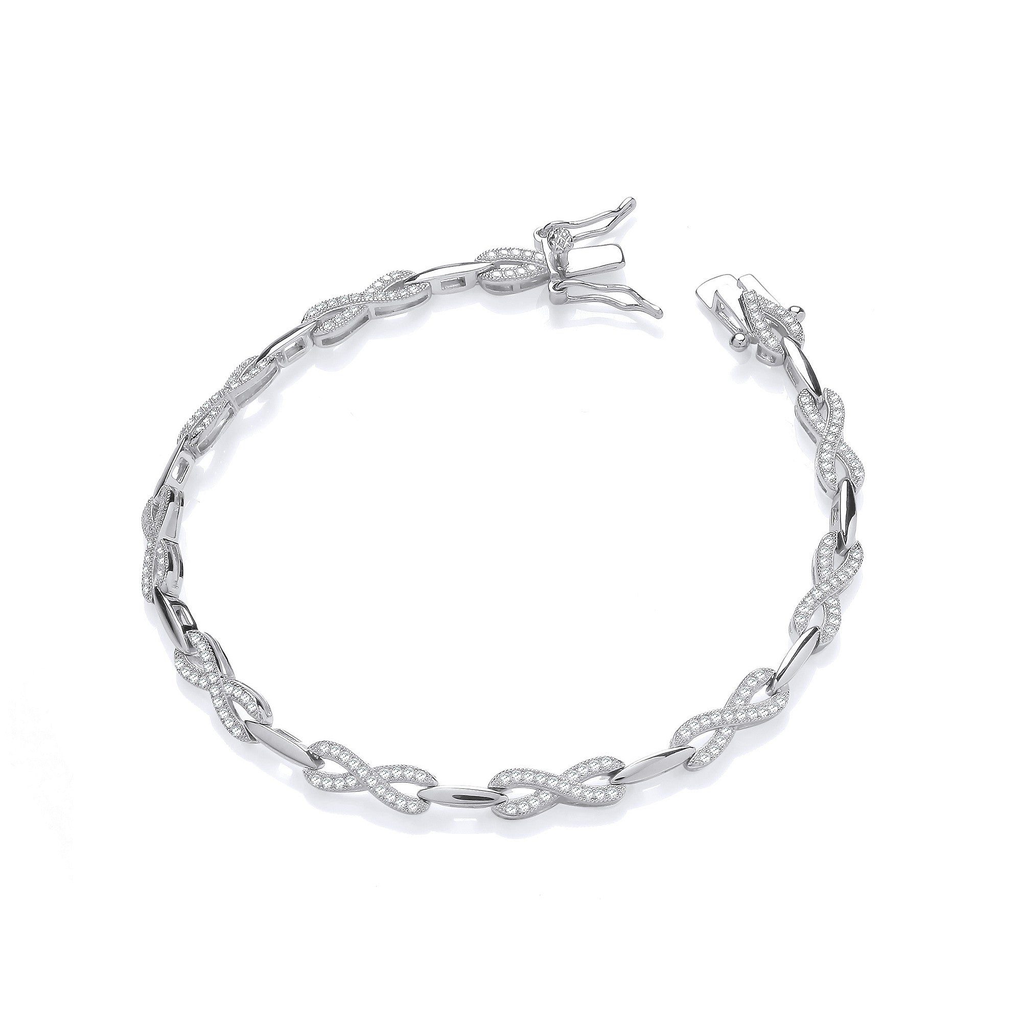 Infinity Style Tennis Silver Cubic Zirconia Ladies Bracelet