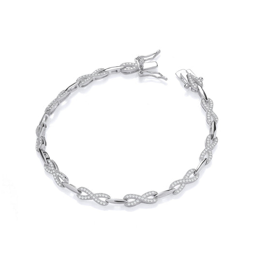 Infinity Style Tennis Silver Cubic Zirconia Ladies Bracelet