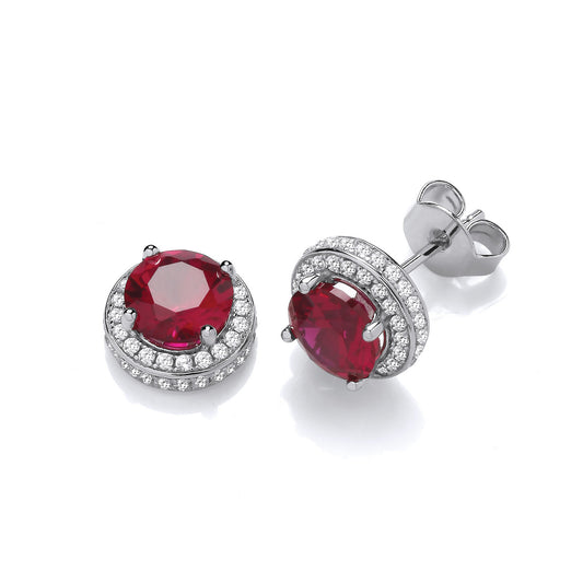 Red Halo Style Cubic Zirconia Stud Earrings