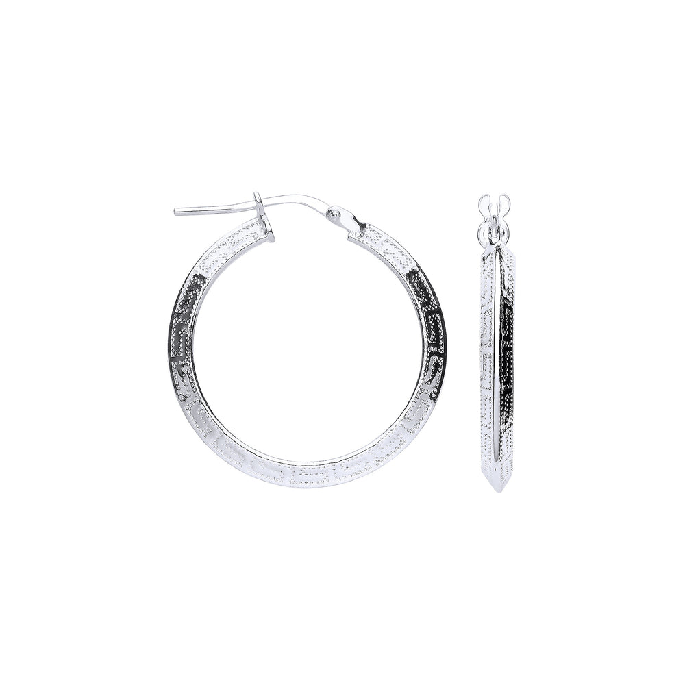 Silver Greek Key 25mm Hoop Hollow Earrings