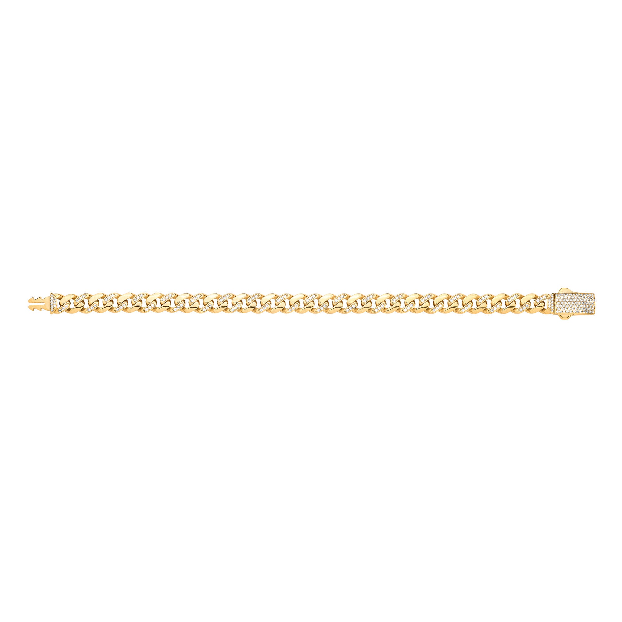Yellow Gold Cubic Zirconia Curb 8mm Gents Bracelet
