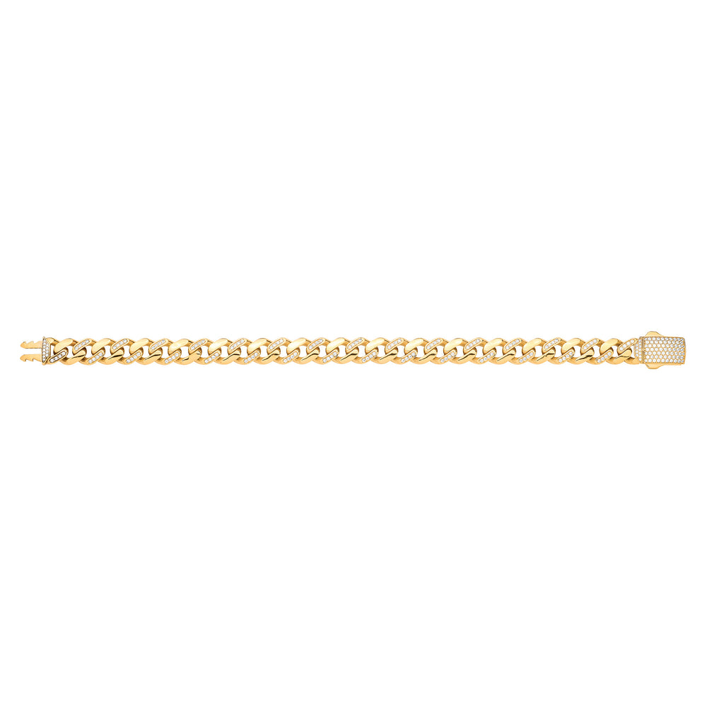Yellow Gold Cubic Zirconia Curb 9mm Gents Bracelet