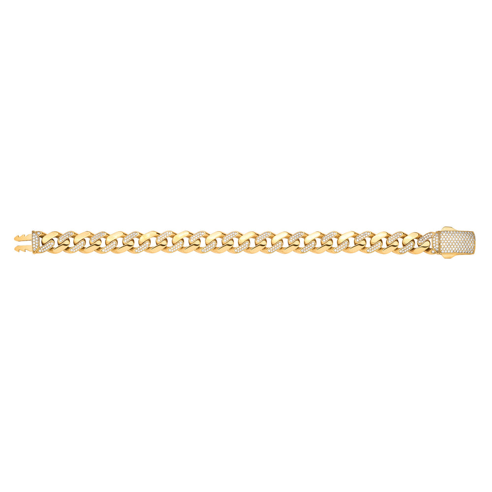 Yellow Gold Cubic Zirconia Curb 11mm Gents Bracelet