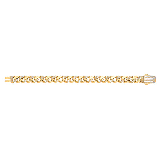 Yellow Gold Cubic Zirconia Curb 11mm Gents Bracelet