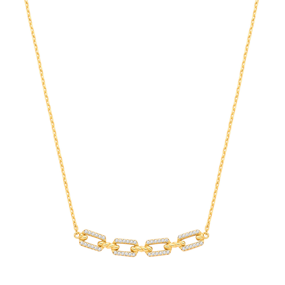 Silver 18ct Yellow Gold Plated Necklace with Cubic Zirconia Paper Clip Pendant