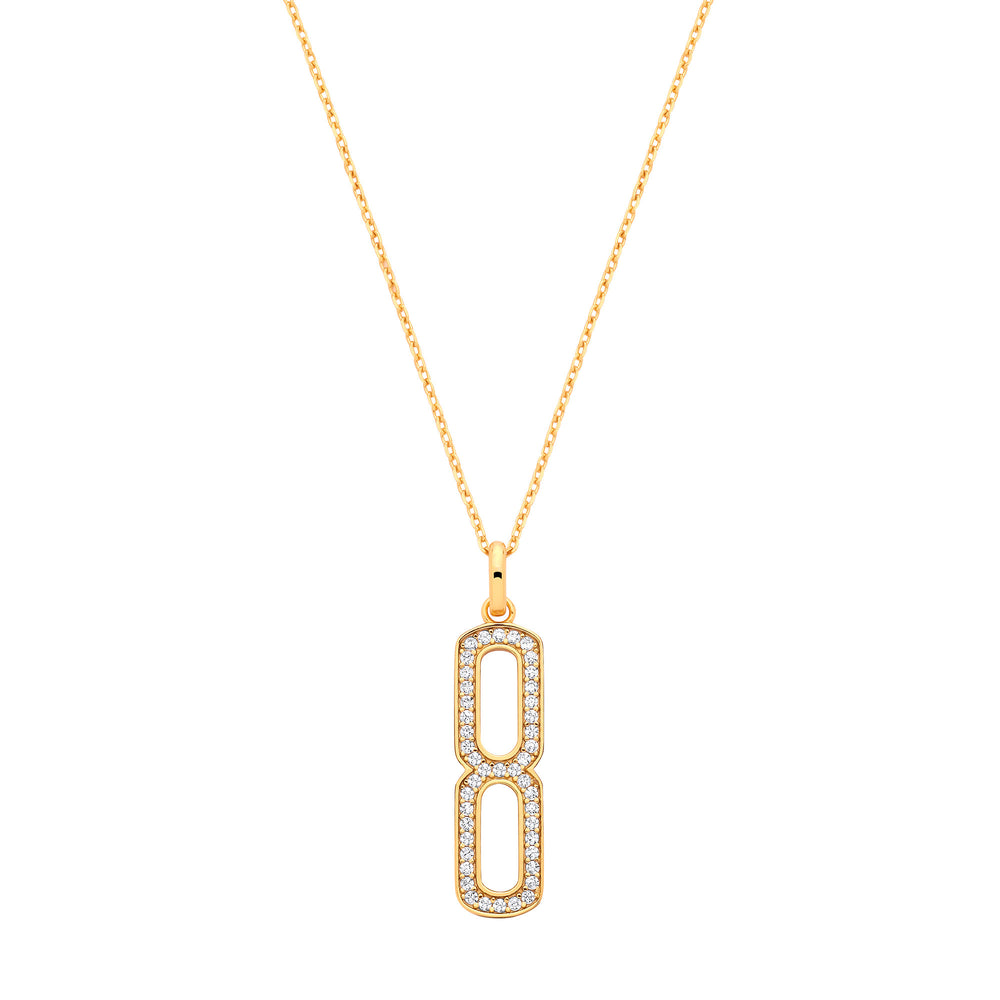 Silver 18ct Yellow Gold Plated Necklace with Cubic Zirconia Paper Clip Drop Pendant