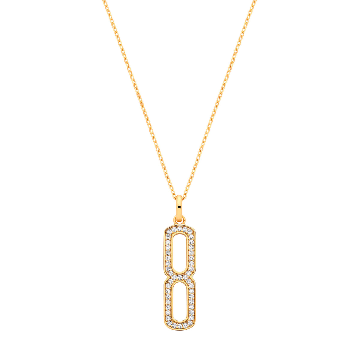 Silver 18ct Yellow Gold Plated Necklace with Cubic Zirconia Paper Clip Drop Pendant