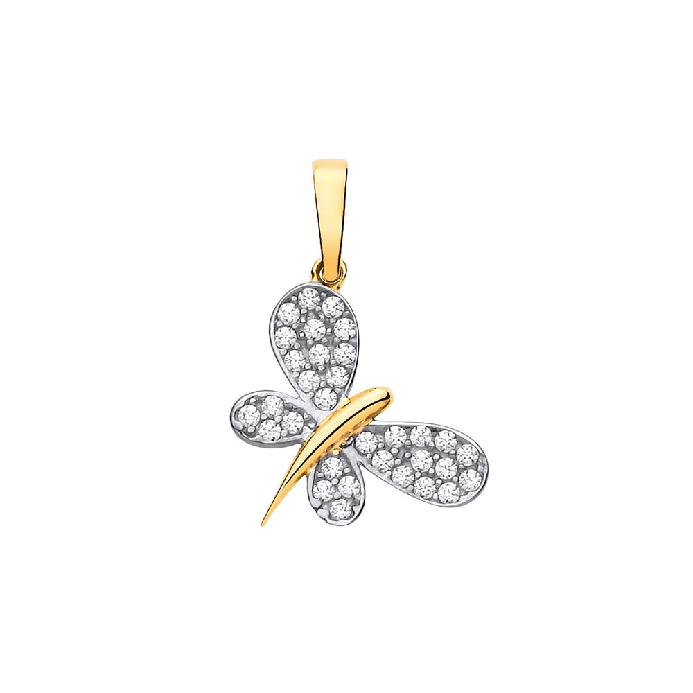 Yellow Gold Butterfly Cubic Zirconia Pendant