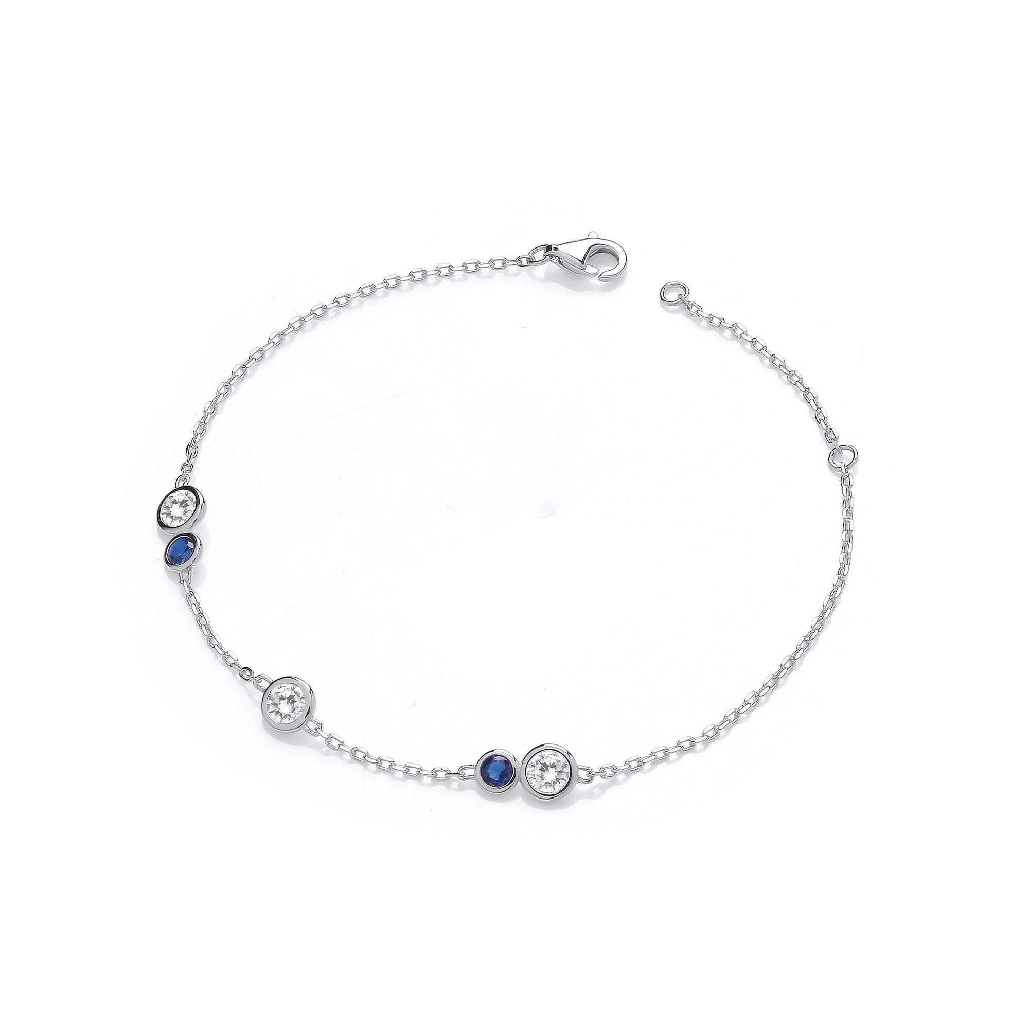 Silver Rubover Blue & Clear Cubic Zirconia's Ladies Bracelet