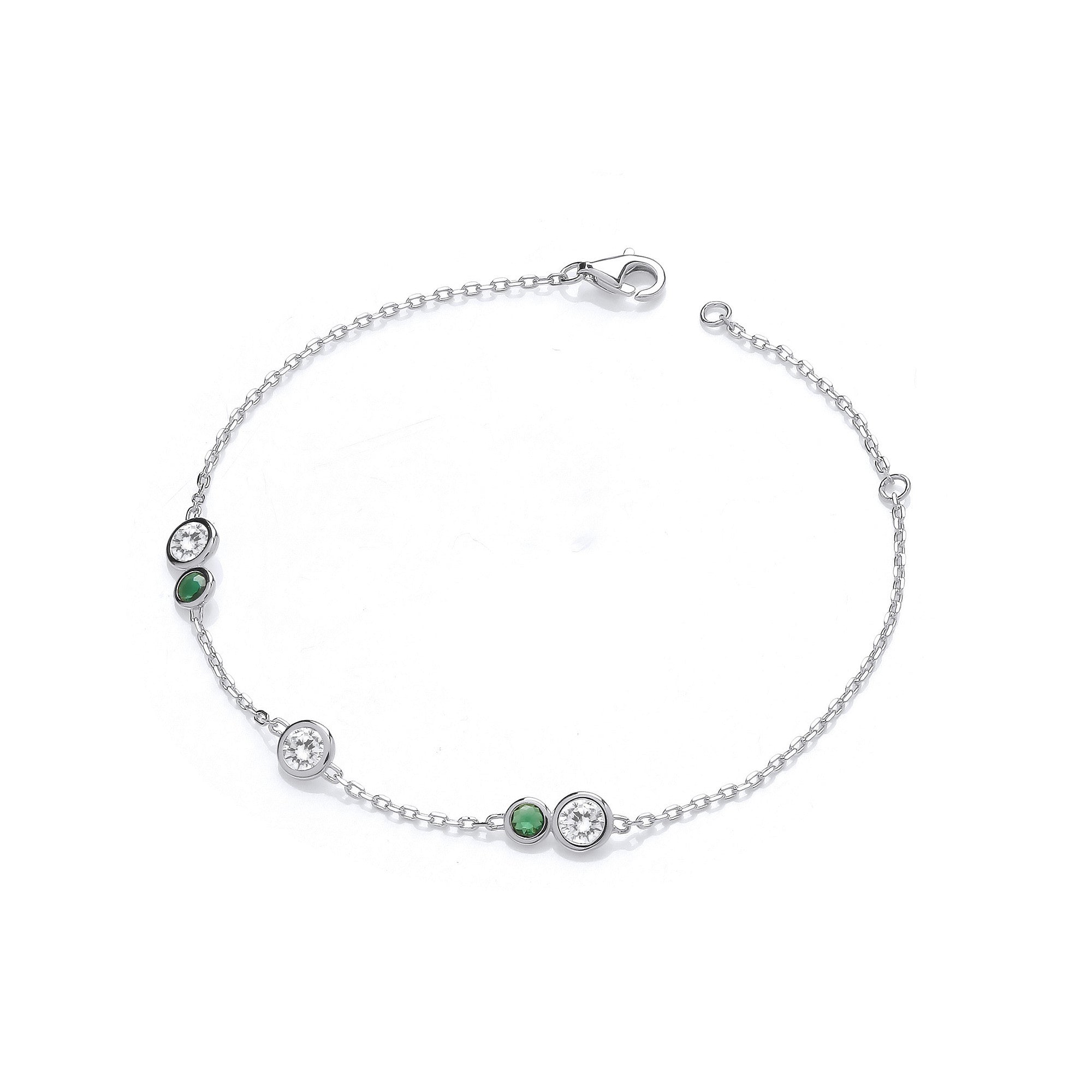 Silver Rubover Green & Clear Cubic Zirconia's Ladies Bracelet