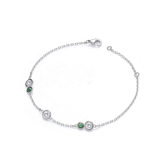 Silver Rubover Green & Clear Cubic Zirconia's Ladies Bracelet